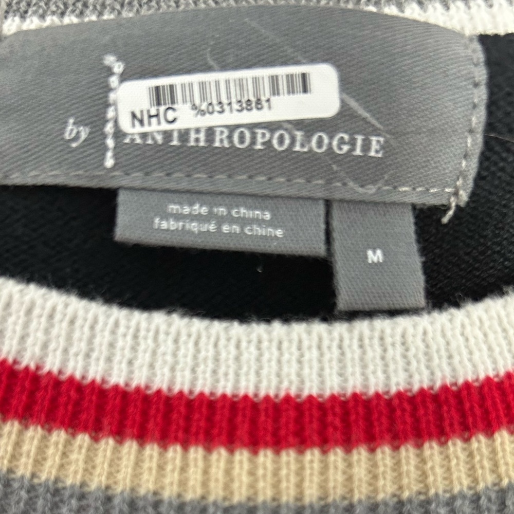 Anthropologie Black Crew Neck Sweater with Red and White Accents - Picture 5 of 5